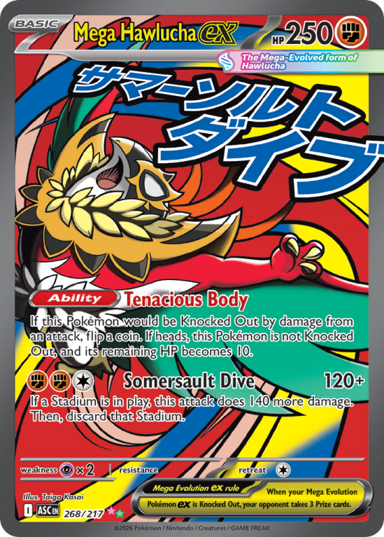Pokémonkaart Mega Hawlucha ex nummer 268/217 uit de set Ascended Heroes (Mega Evolution)