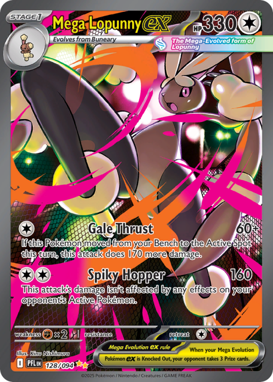 Pokémonkaart Mega Lopunny ex nummer 128/94 uit de set Phantasmal Flames (Mega Evolution)