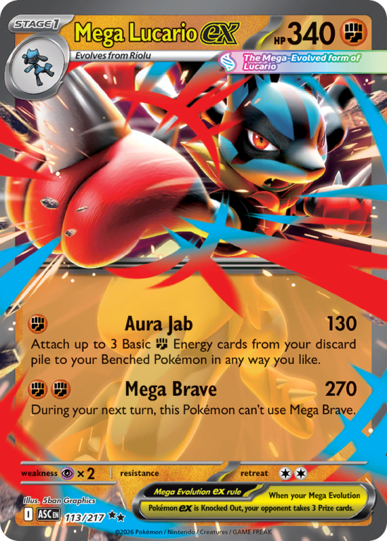 Pokémonkaart Mega Lucario ex nummer 113/217 uit de set Ascended Heroes (Mega Evolution)