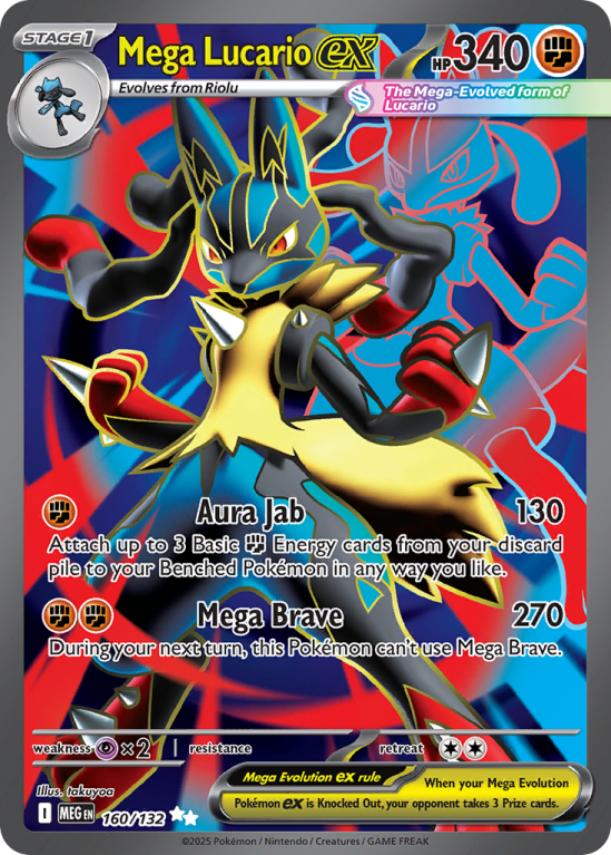 Pokémonkaart Mega Lucario ex nummer 160/132 uit de set Mega Evolution