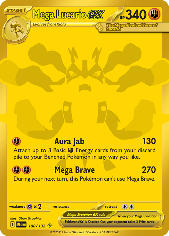 Pokémonkaart Mega Lucario ex nummer 188/132 uit de set Mega Evolution
