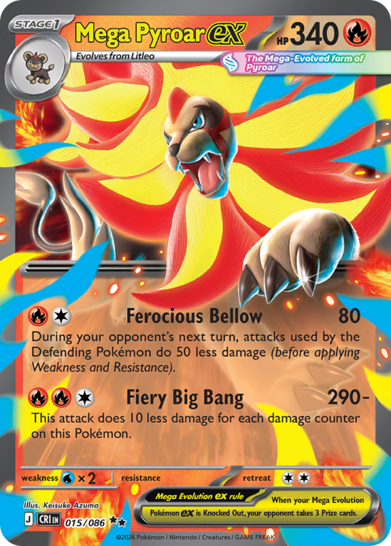 Pokémonkaart Mega Pyroar ex nummer 15/86 uit de set Chaos Rising (Mega Evolution)