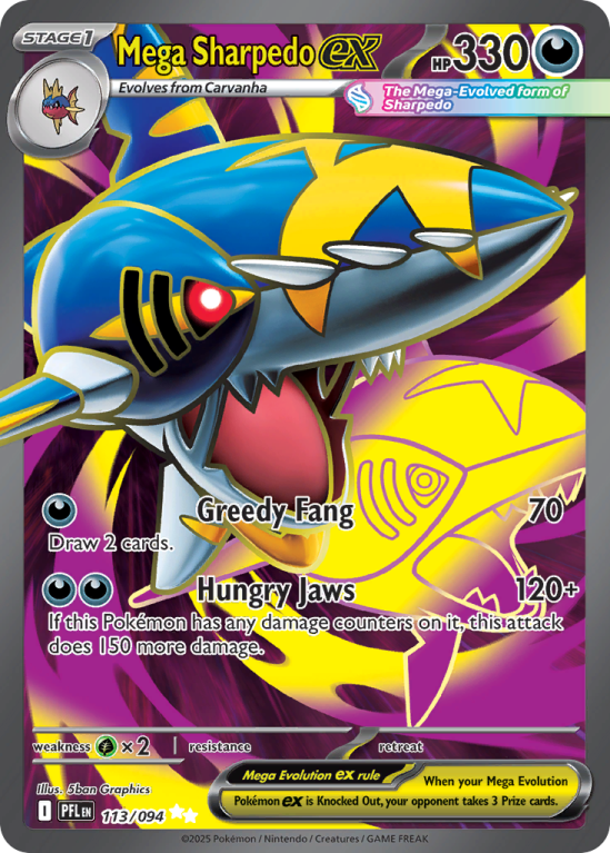 Pokémonkaart Mega Sharpedo ex nummer 113/94 uit de set Phantasmal Flames (Mega Evolution)