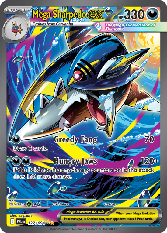 Pokémonkaart Mega Sharpedo ex nummer 127/94 uit de set Phantasmal Flames (Mega Evolution)