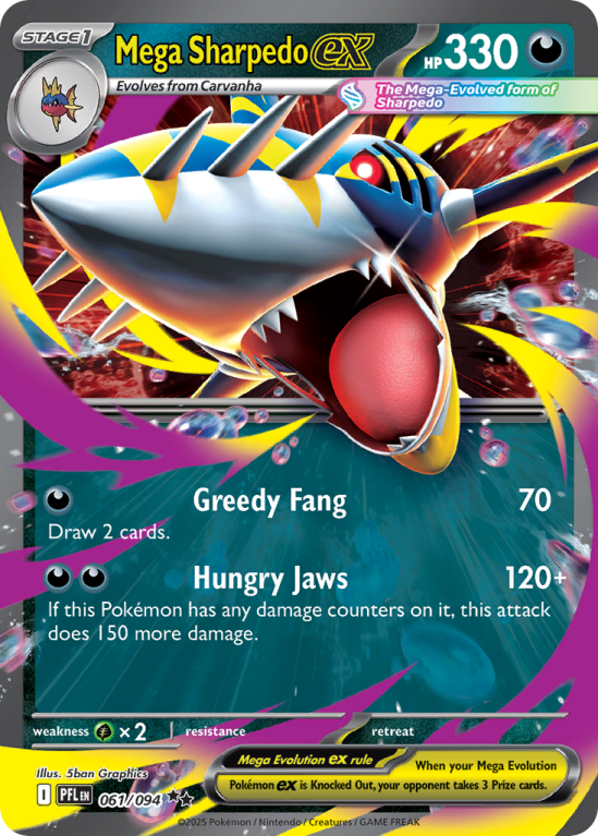 Pokémonkaart Mega Sharpedo ex nummer 61/94 uit de set Phantasmal Flames (Mega Evolution)