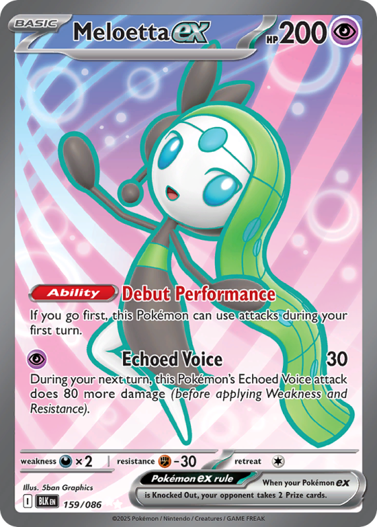 Pokémonkaart Meloetta ex nummer 159/86 uit de set Black Bolt (Scarlet & Violet)