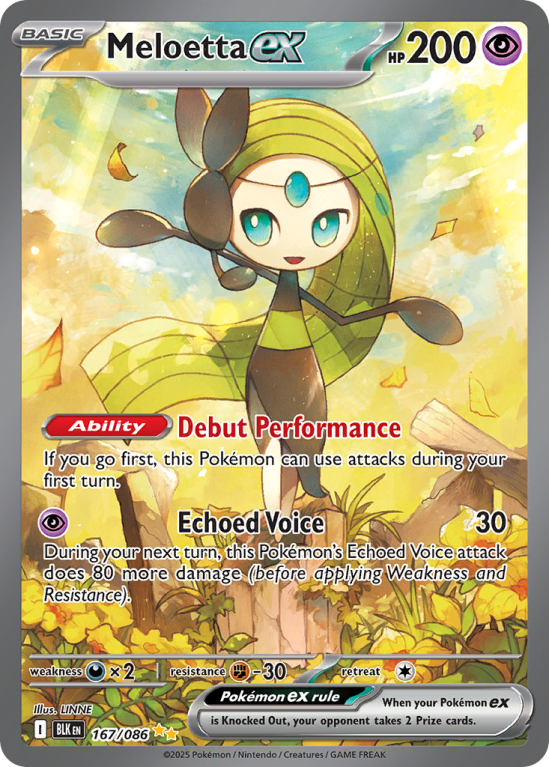 Pokémonkaart Meloetta ex nummer 167/86 uit de set Black Bolt (Scarlet & Violet)