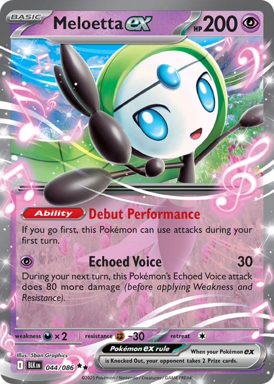 Pokémonkaart Meloetta ex nummer 44/86 uit de set Black Bolt (Scarlet & Violet)