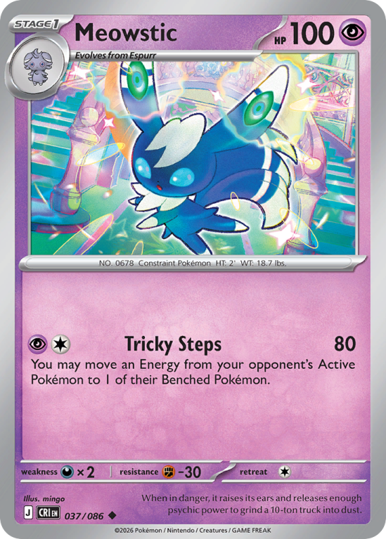 Pokémonkaart Meowstic nummer 37/86 uit de set Chaos Rising (Mega Evolution)