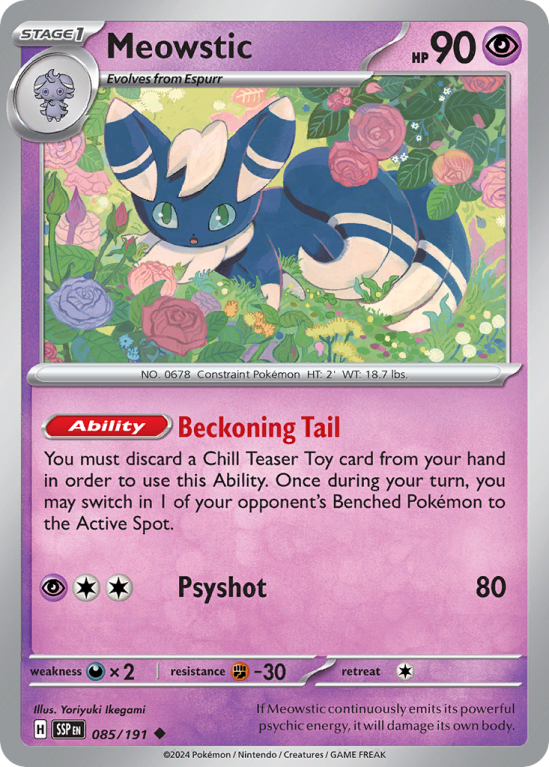 Pokémonkaart Meowstic nummer 85/191 uit de set Surging Sparks (Scarlet & Violet)