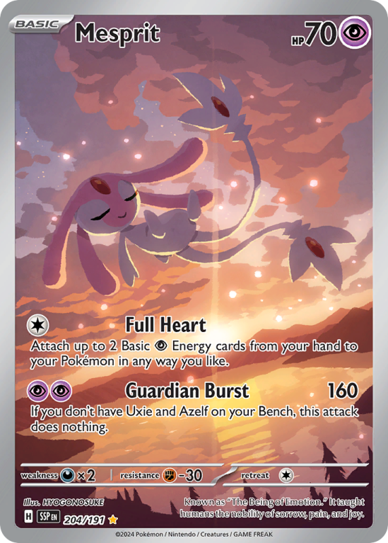 Pokémonkaart Mesprit nummer 204/191 uit de set Surging Sparks (Scarlet & Violet)