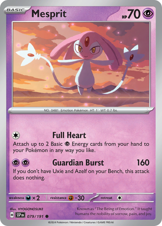 Pokémonkaart Mesprit nummer 79/191 uit de set Surging Sparks (Scarlet & Violet)