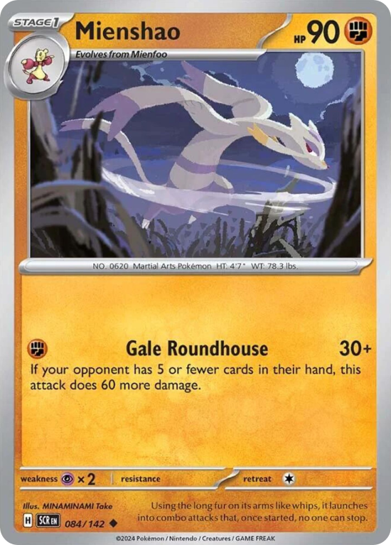 Pokémonkaart Mienshao nummer 84/142 uit de set Stellar Crown (Scarlet & Violet)