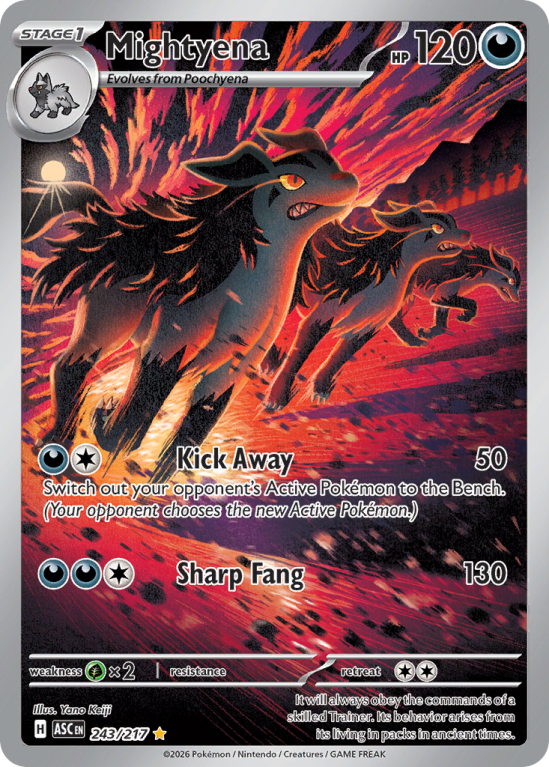 Pokémonkaart Mightyena nummer 243/217 uit de set Ascended Heroes (Mega Evolution)