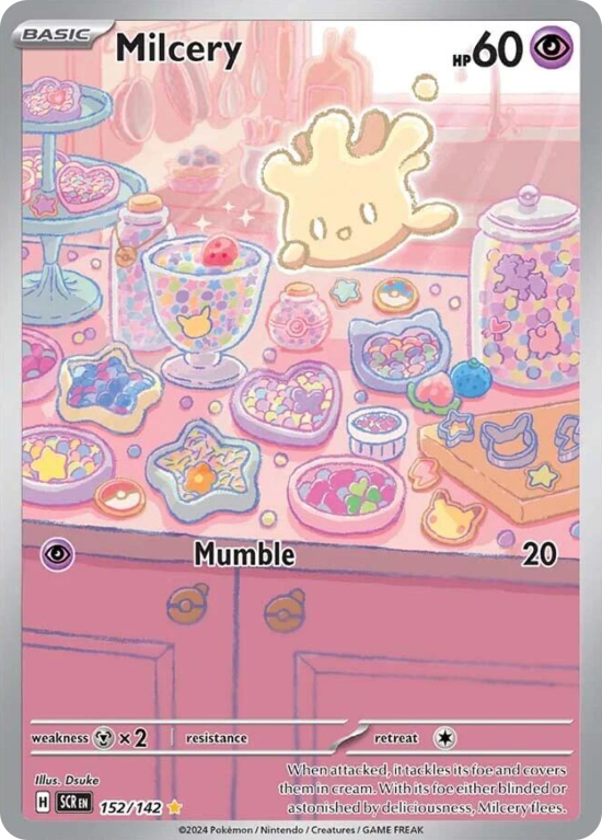 Pokémonkaart Milcery nummer 152/142 uit de set Stellar Crown (Scarlet & Violet)
