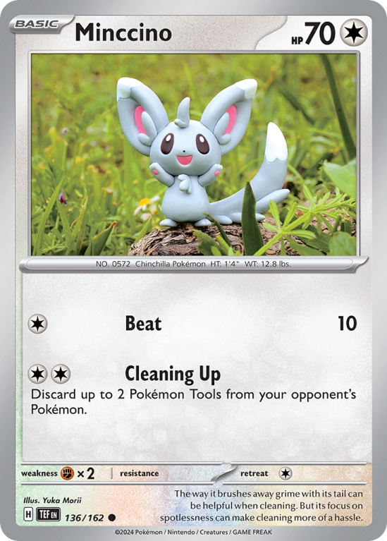 Pokémonkaart Minccino nummer 136/162 uit de set Temporal Forces (Scarlet & Violet)