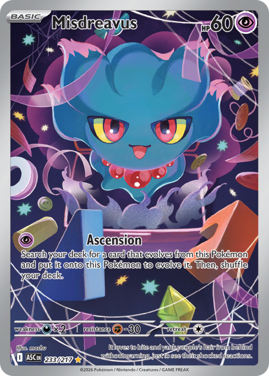 Pokémonkaart Misdreavus nummer 233/217 uit de set Ascended Heroes (Mega Evolution)
