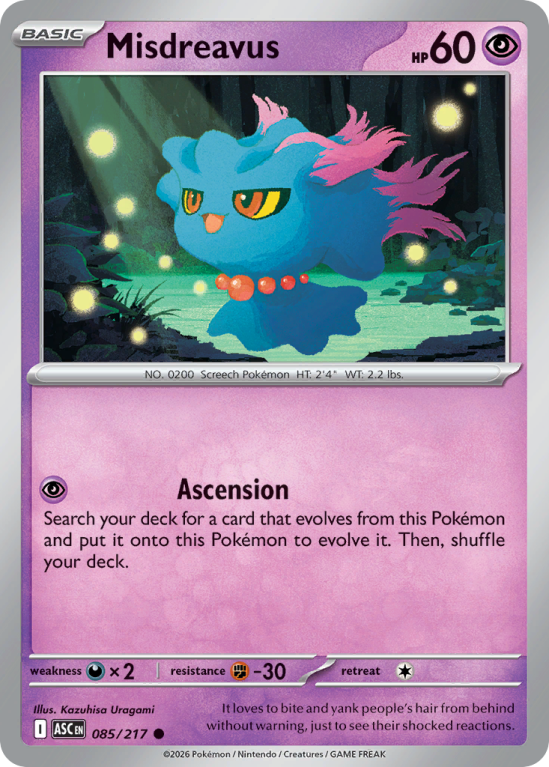 Pokémonkaart Misdreavus nummer 85/217 uit de set Ascended Heroes (Mega Evolution)