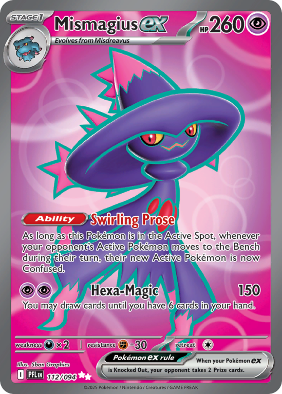 Pokémonkaart Mismagius ex nummer 112/94 uit de set Phantasmal Flames (Mega Evolution)