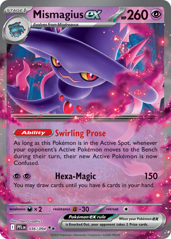 Pokémonkaart Mismagius ex nummer 36/94 uit de set Phantasmal Flames (Mega Evolution)