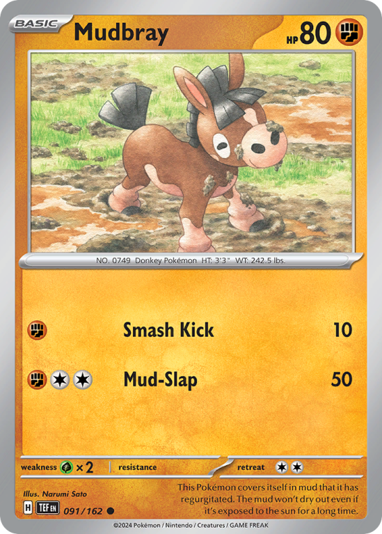 Pokémonkaart Mudbray nummer 91/162 uit de set Temporal Forces (Scarlet & Violet)