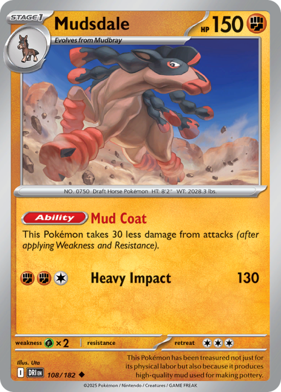 Pokémonkaart Mudsdale nummer 108/182 uit de set Destined Rivals (Scarlet & Violet)