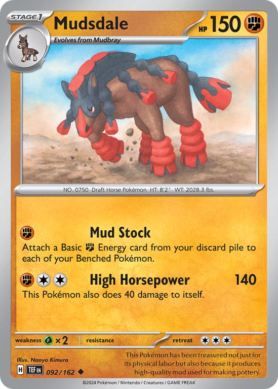 Pokémonkaart Mudsdale nummer 92/162 uit de set Temporal Forces (Scarlet & Violet)