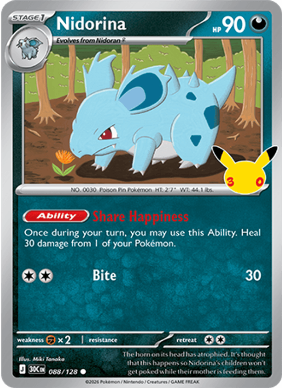 Pokémonkaart Nidorina nummer 088/128 uit de set 30th Celebration (Mega Evolution)