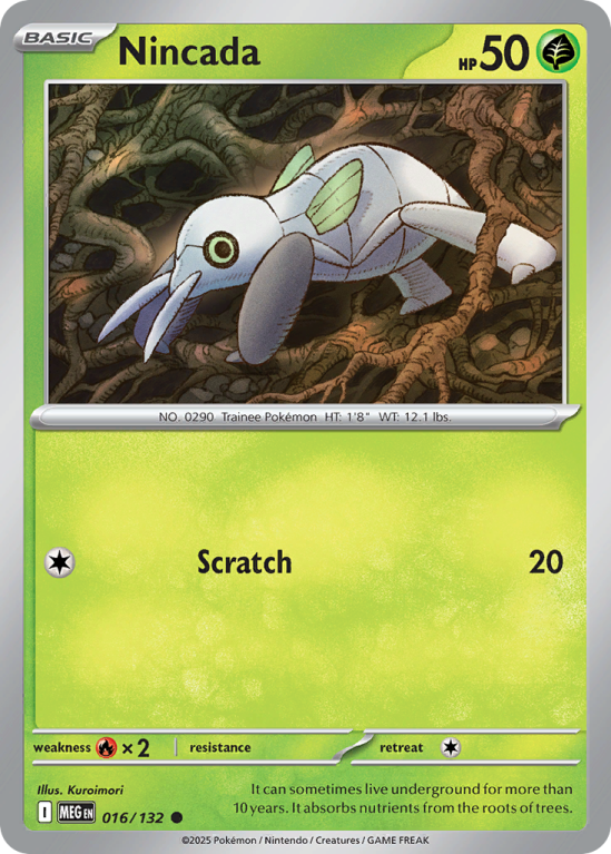 Pokémonkaart Nincada nummer 16/132 uit de set Mega Evolution