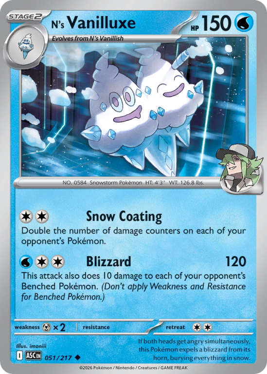 Pokémonkaart N's Vanilluxe nummer 51/217 uit de set Ascended Heroes (Mega Evolution)