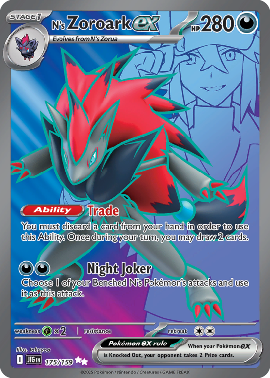 Pokémonkaart N's Zoroark ex nummer 175/159 uit de set Journey Together (Scarlet & Violet)