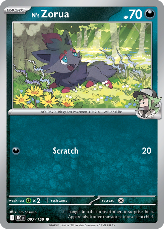 Pokémonkaart N's Zorua nummer 97/159 uit de set Journey Together (Scarlet & Violet)