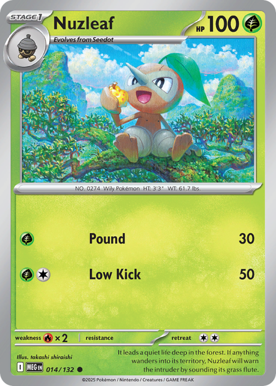 Pokémonkaart Nuzleaf nummer 14/132 uit de set Mega Evolution