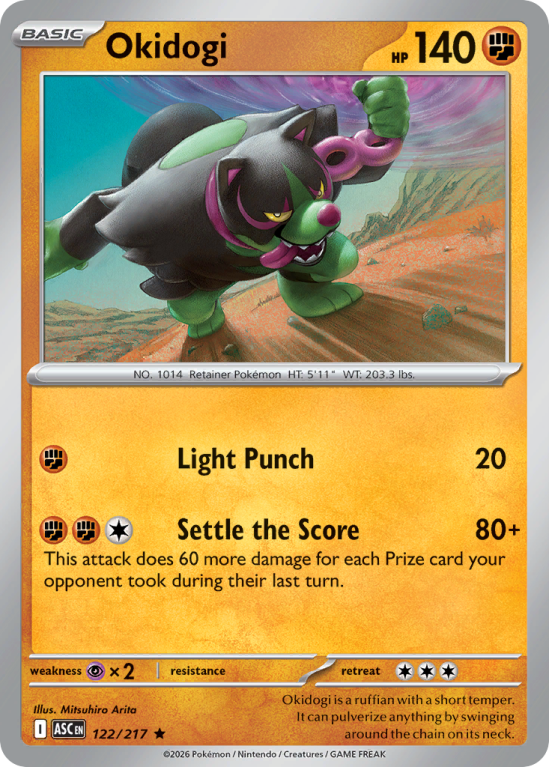 Pokémonkaart Okidogi nummer 122/217 uit de set Ascended Heroes (Mega Evolution)