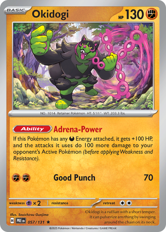 Pokémonkaart Okidogi nummer 57/131 uit de set Prismatic Evolutions (Scarlet & Violet)