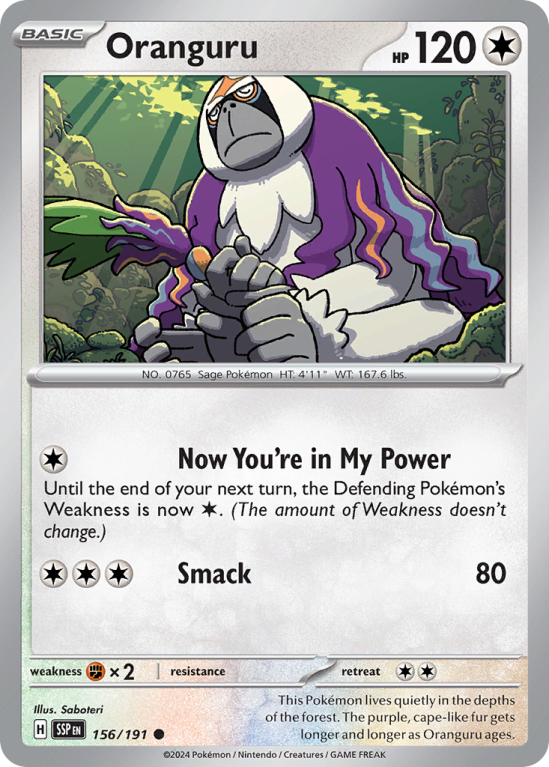 Pokémonkaart Oranguru nummer 156/191 uit de set Surging Sparks (Scarlet & Violet)