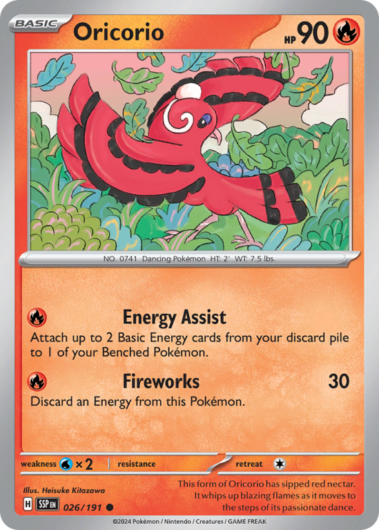 Pokémonkaart Oricorio nummer 26/191 uit de set Surging Sparks (Scarlet & Violet)