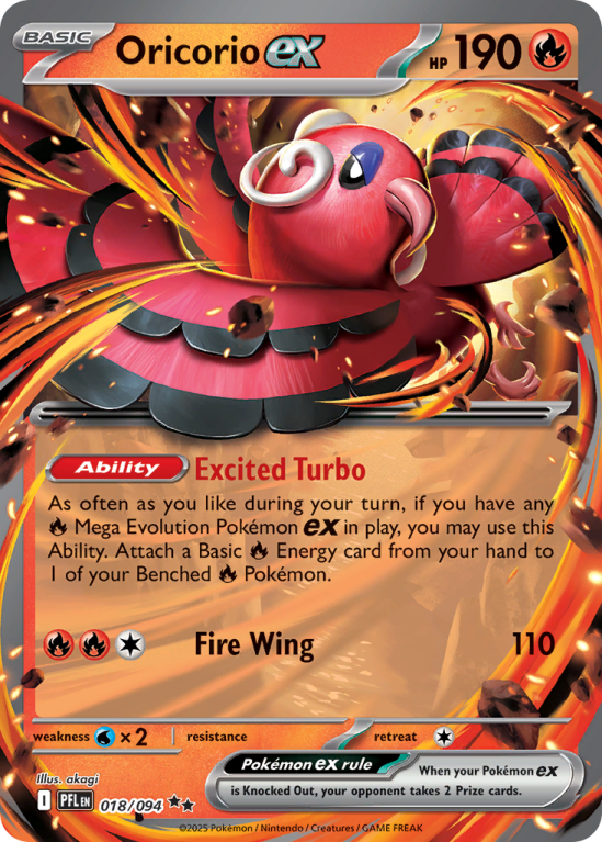 Pokémonkaart Oricorio ex nummer 18/94 uit de set Phantasmal Flames (Mega Evolution)