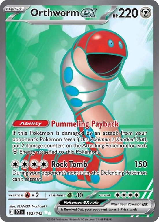 Pokémonkaart Orthworm ex nummer 162/142 uit de set Stellar Crown (Scarlet & Violet)