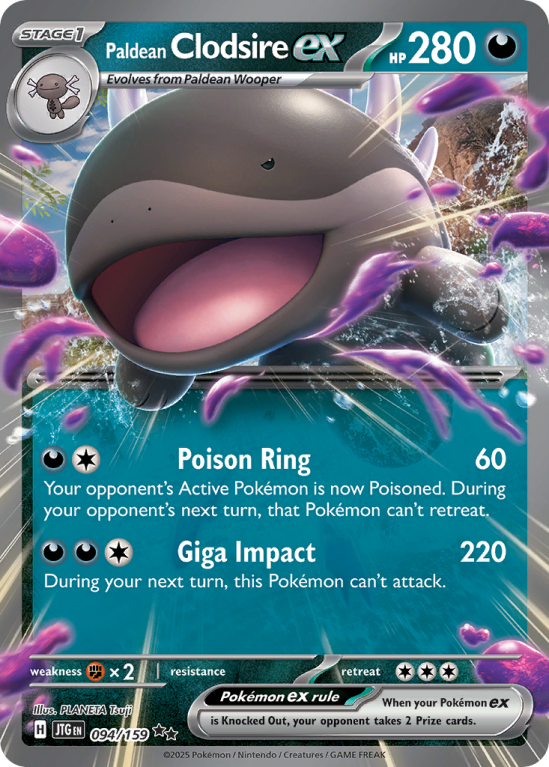 Pokémonkaart Paldean Clodsire ex nummer 94/159 uit de set Journey Together (Scarlet & Violet)