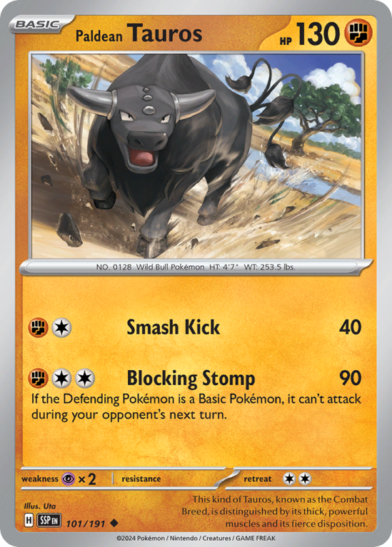 Pokémonkaart Paldean Tauros nummer 101/191 uit de set Surging Sparks (Scarlet & Violet)