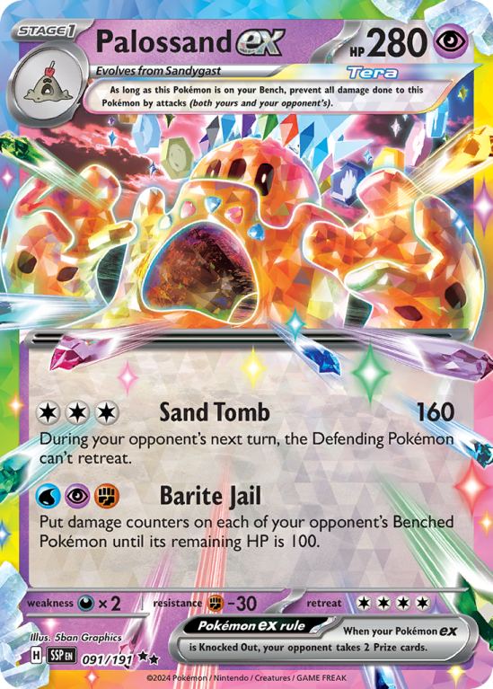 Pokémonkaart Palossand ex nummer 91/191 uit de set Surging Sparks (Scarlet & Violet)