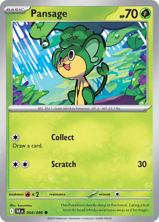Pokémonkaart Pansage nummer 4/86 uit de set Black Bolt (Scarlet & Violet)