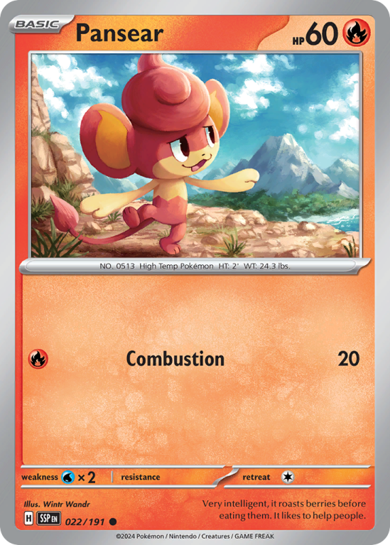 Pokémonkaart Pansear nummer 22/191 uit de set Surging Sparks (Scarlet & Violet)