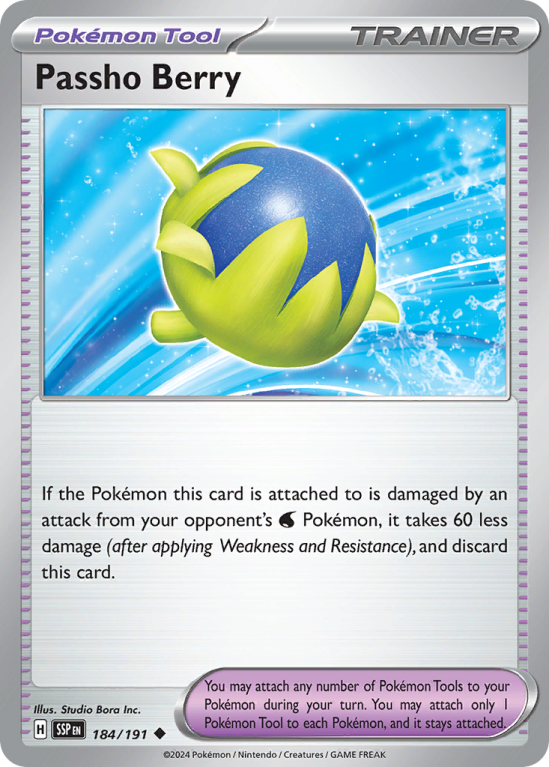 Pokémonkaart Passho Berry nummer 184/191 uit de set Surging Sparks (Scarlet & Violet)