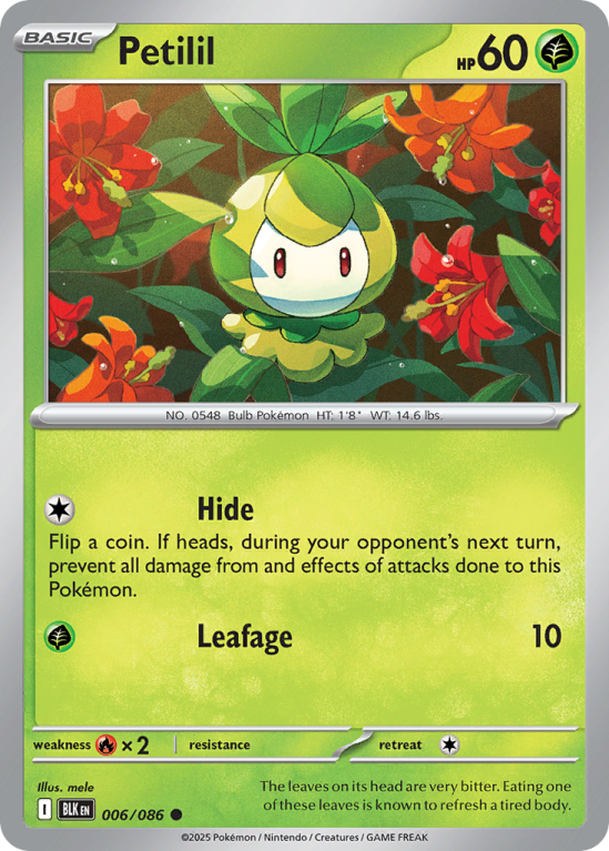 Pokémonkaart Petilil nummer 6/86 uit de set Black Bolt (Scarlet & Violet)