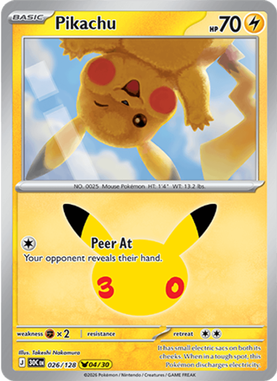 Pokémonkaart Pikachu nummer 026/128 uit de set 30th Celebration (Mega Evolution)
