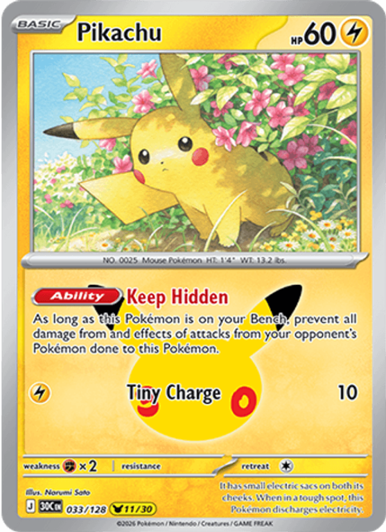 Pokémonkaart Pikachu nummer 033/128 uit de set 30th Celebration (Mega Evolution)