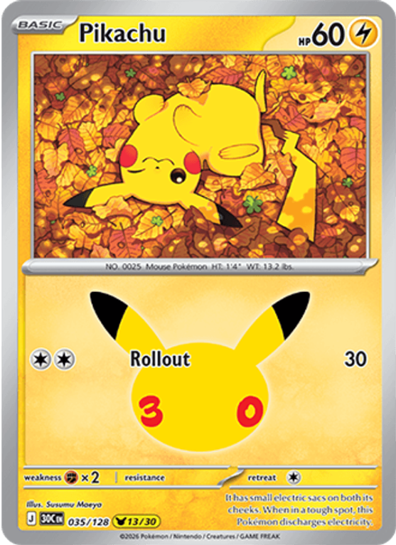 Pokémonkaart Pikachu nummer 035/128 uit de set 30th Celebration (Mega Evolution)