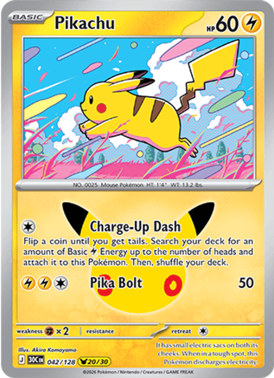 Pokémonkaart Pikachu nummer 042/128 uit de set 30th Celebration (Mega Evolution)